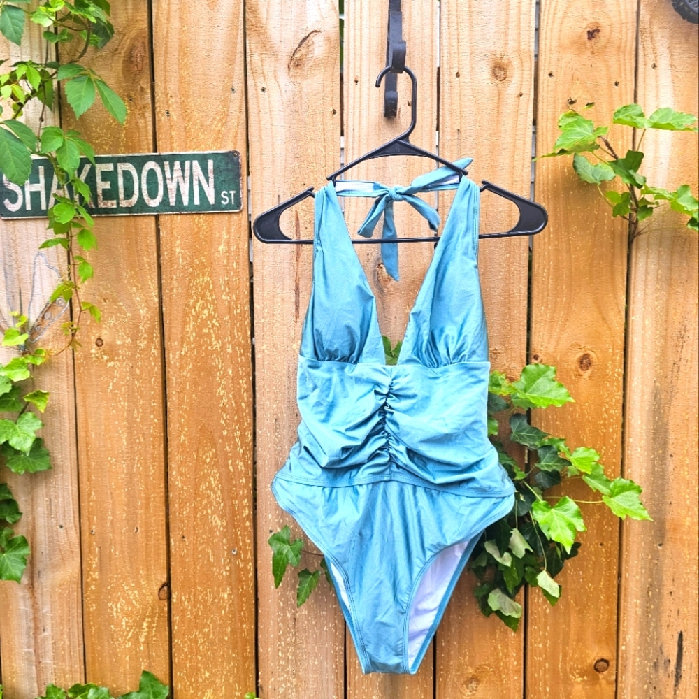 Cupshe Brand Shiny Teal Blue One Piece NWT
